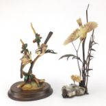 Albany hand painted porcelain and bronze Warbler sculpture and a porcelain Long-tailed Tit example