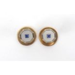 Pair of Art Deco 9ct gold sapphire and Mother of Pearl studs, approximate weight 2.0g : For