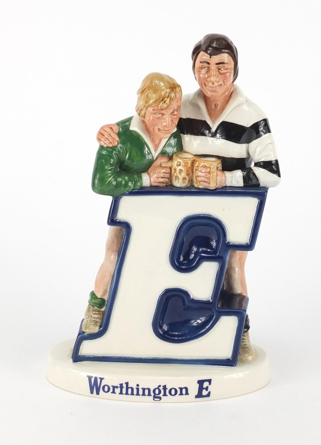 Beswick Worthington E figure group of two rugby players with beer, 23cm high : For further Condition