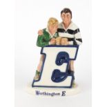 Beswick Worthington E figure group of two rugby players with beer, 23cm high : For further Condition