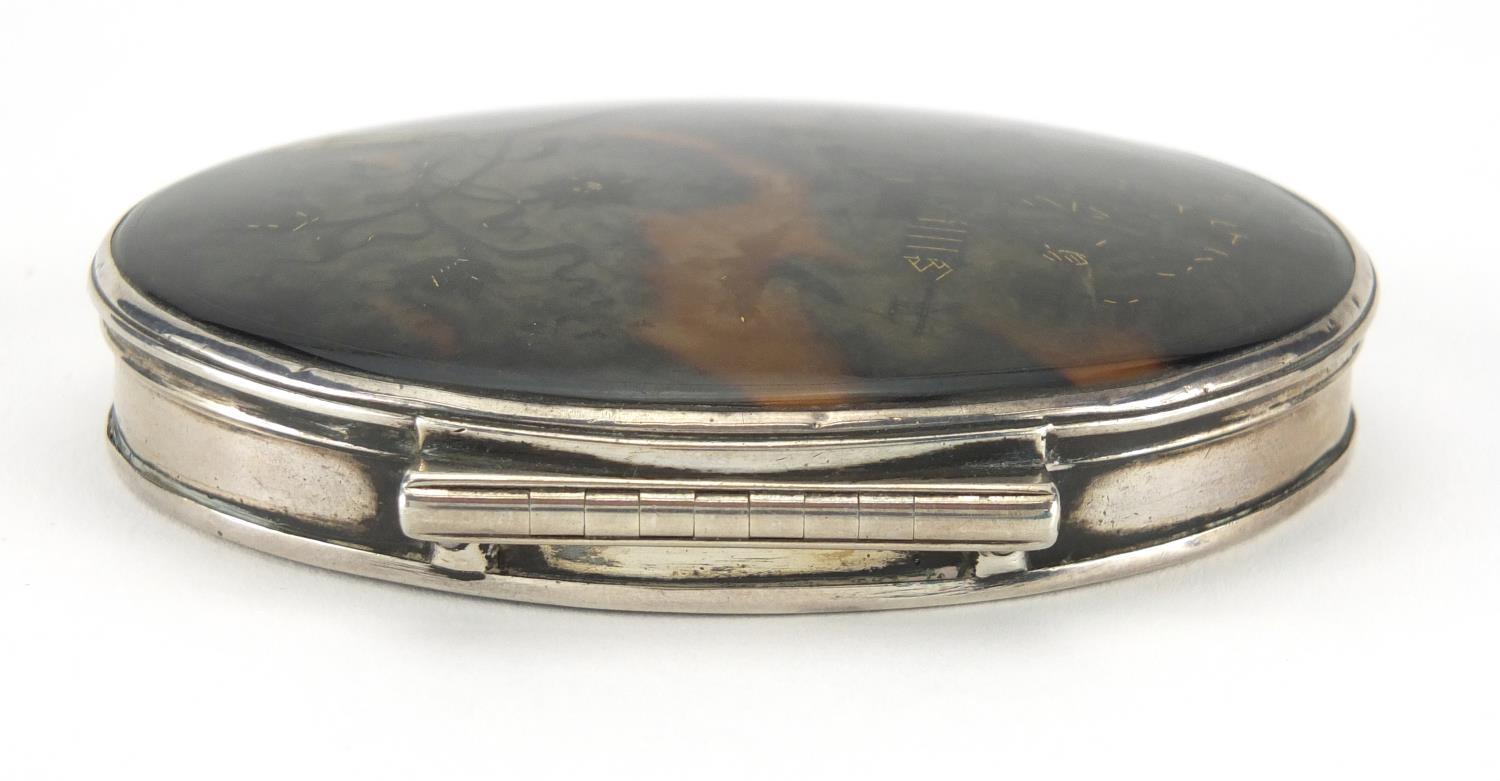 18th century oval silver and tortoiseshell snuff box, the hinged tortoiseshell gold pique work lid - Image 6 of 7