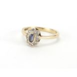 9ct gold purple stone diamond ring, size M, approximate weight 2.4g : For further Condition