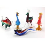 Murano colourful glass animals including a bull, two ducks and a deer, the largest 35cm high : For