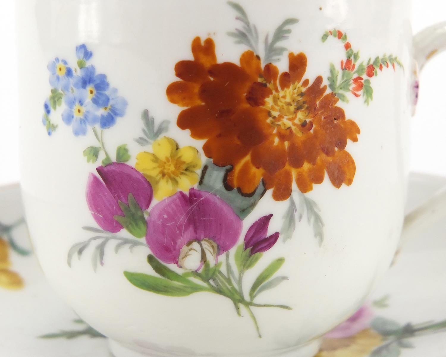 Meissen porcelain cup and saucer, hand painted with flowers, the cup 7cm high : For further - Image 2 of 5