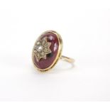 Antique unmarked gold cabochon garnet and diamond ring, size R, approximate weight 8.0g : For