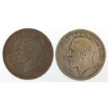 George V 1928 Wreath crown and George VI 1937 crown, approximate weight 56.8g : For further