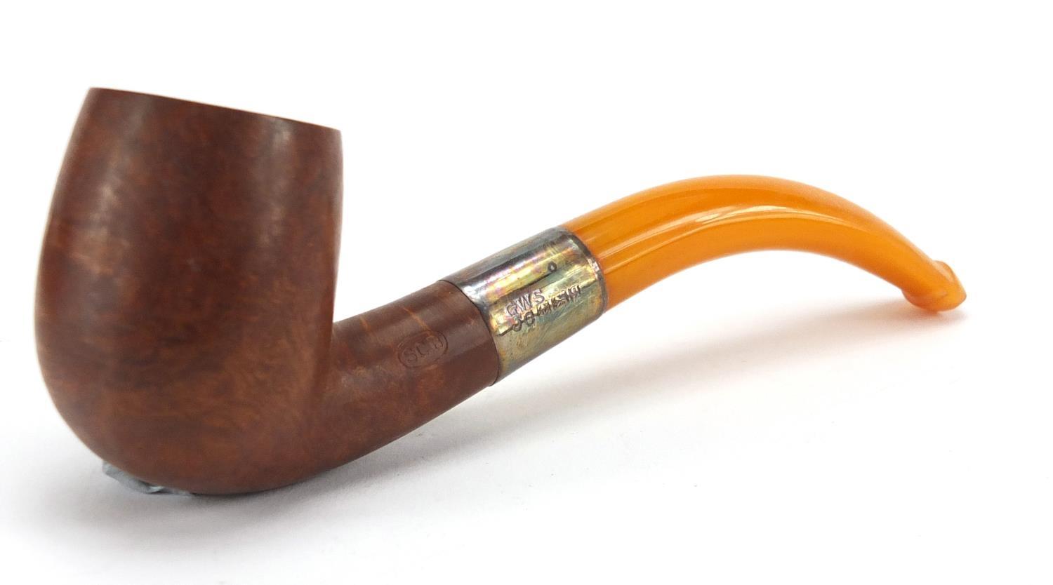 SCB pipe with amber mouth piece and silver collar, together with a silver plated Dunhill pocket - Image 2 of 6