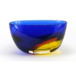 Large Murano glass centre bowl by Archimede Seguso, in blue, red and yellow, etched marks to the