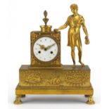 19th century French Ormolu mantel clock, mounted with a classical figure, the enamelled dial with