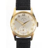 Gentleman's 14ct gold Lord Elgin wristwatch with subsidiary dial, numbered R783869 to the