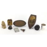 Antique and later objects including a dog car mascot, brass lighter, 19th century Great Western
