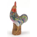 Chinese porcelain cockerel, hand painted in the famille rose palette, part labels and impressed