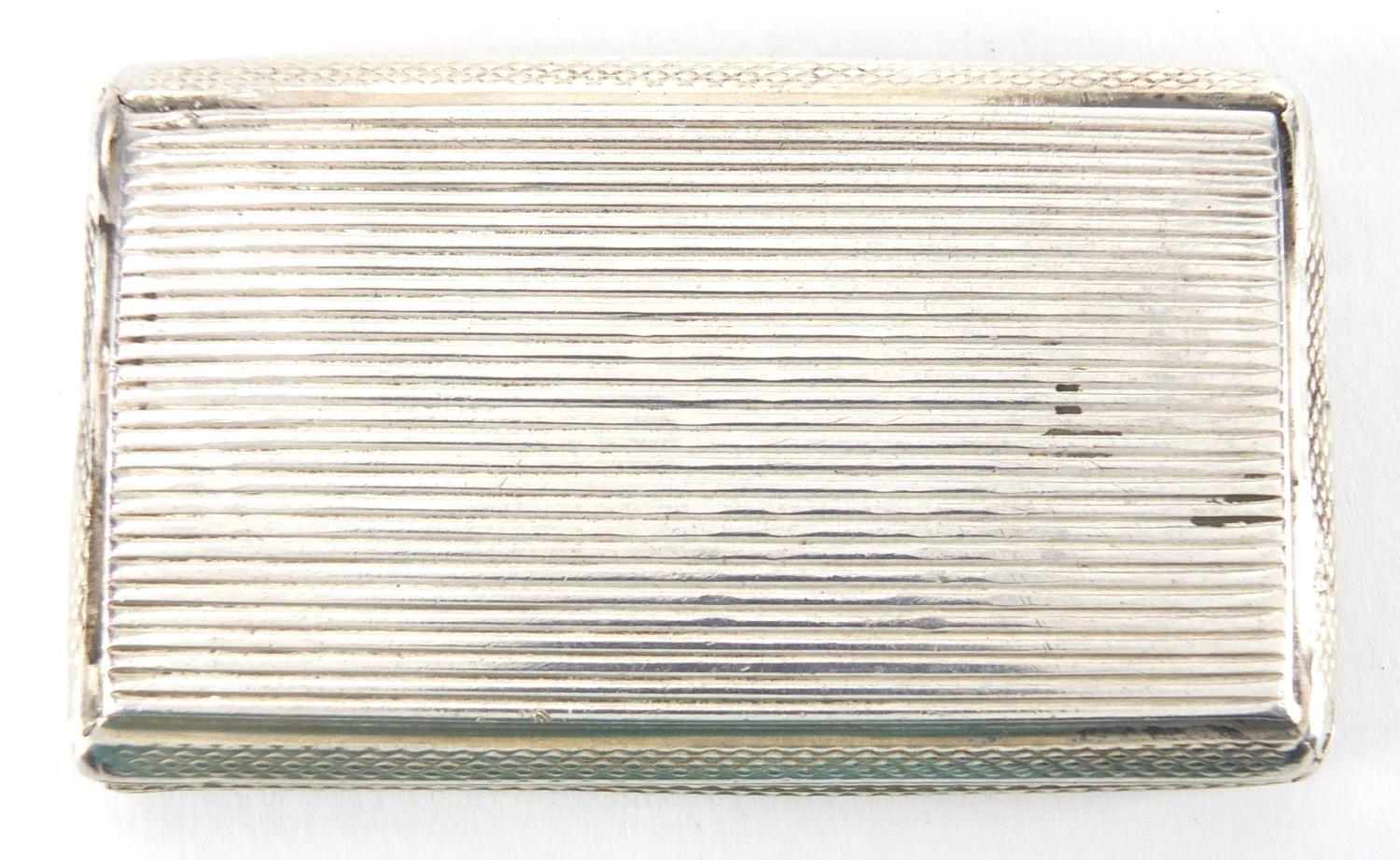 Rectangular continental silver snuff box with engine turned decoration, the hinged lid engraved with - Image 6 of 6