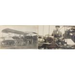 Two Grahame White aviation photographic postcards, titled 'Starting Up' and 'Over The Fleet in