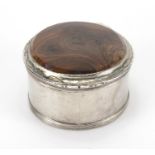 18th century circular silver and brown agate snuff box, RG makers mark with Lion passant to the