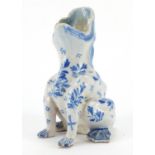 Dutch tin glazed pottery open mouthed grotesque animal hand painted with flowers, 17cm high : For