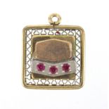 Unmarked gold pendant set with garnets, 2cm x 2cm, approximate weight 5.0g : For further Condition