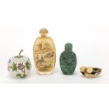 Chinese objects including two snuff bottles and cloisonné apple, the largest 10cm high : For further