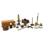 Victorian and later optical instruments including a monocular with ivory lense and a brass flea