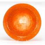 Large Daum Nancy orange glass bowl with gold fleck design, incised Daum Nancy to the exterior, 37.