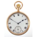 Gentleman's 9ct gold open face pocket watch, with subsidiary dial, numbered 406141 to the
