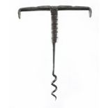 18th century English double folding steel corkscrew, 10cm high when open : For further Condition