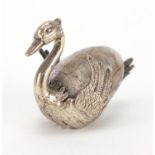 Novelty silver swan with polished stone body, 5cm in length, approximate weight 30.2g : For