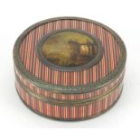 18th century French circular Vernis Martin snuff box with unmarked gold mounts and red tortoiseshell