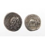 Two Roman Republican silver denarius comprising Julius Caesar and Fonteius, approximate weight 7.