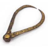 Pair of gold damascene iron calipers, decorated with foliage, 19cm in length : For further Condition