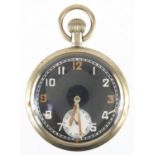 Military interest pocket watch with black dial and luminous hands, stamped K12033 to the reverse :