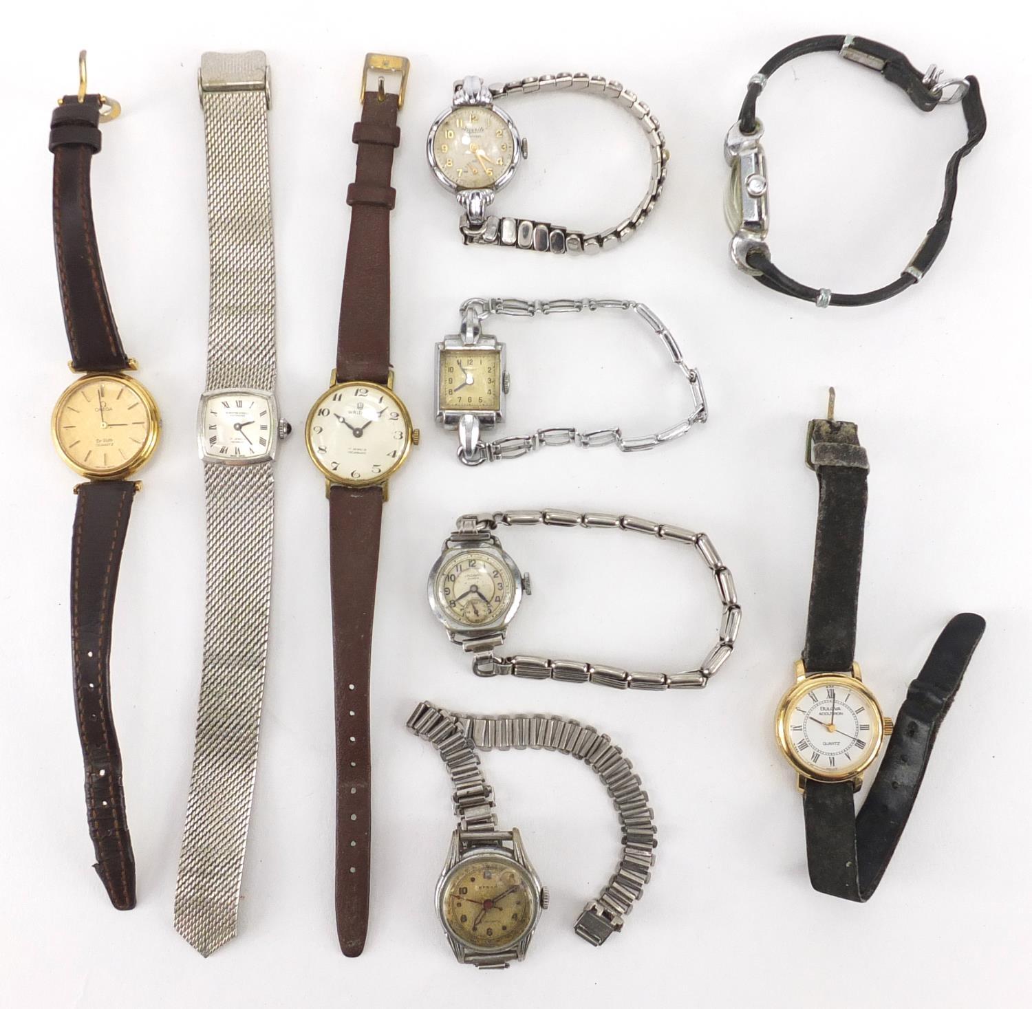 Vintage and later ladies wristwatches including Omega, Bulova, Waltham Everite and Waverly : For