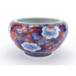 Japanese Fukagawa porcelain bowl, hand painted with flowers and Koi, factory marks to the base, 25cm