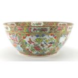 Chinese porcelain Canton punch bowl, hand painted in the famille rose palette with butterflies,