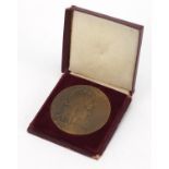 French bronze 1900 Exposition Universelle medallion, with velvet lined fitted case, the medallion