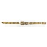 Victorian unmarked gold and diamond belt buckle bracelet with engraved decoration, 17cm in length,