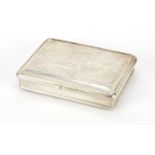 18th century rectangular unmarked silver snuff box with hinged lid and gilt interior, 8cm x 6.5cm,