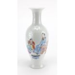 Chinese porcelain baluster vase, hand painted in the famille rose palette with a an elder and two