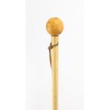 19th century whale bone walking stick with ivory pommel, 84cm in length : For further Condition