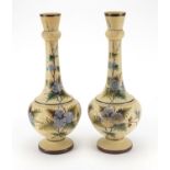 Pair of large Victorian opaline glass vases, hand painted with flowers, each 46.5cm high : For