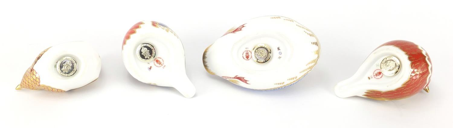Four Royal Crown Derby bird paperweights, three with gold coloured stoppers, the largest 12cm in - Image 5 of 6
