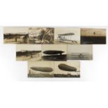 Ten black and white aviation photographic postcards including The Astra Torres Airship, The New