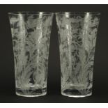 Pair of Christofle Orangerie glass vases etched with flowers, 29.5cm high : For further Condition