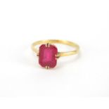 Unmarked gold ruby solitaire ring, size U, approximate weight 3.2g : For further Condition Reports