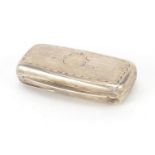 Rectangular continental silver snuff box with engine turned decoration and gilt interior, indistinct