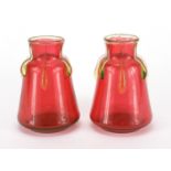 Pair of Loetz style red and green glass vases, each 13.5cm high : For further Condition Reports