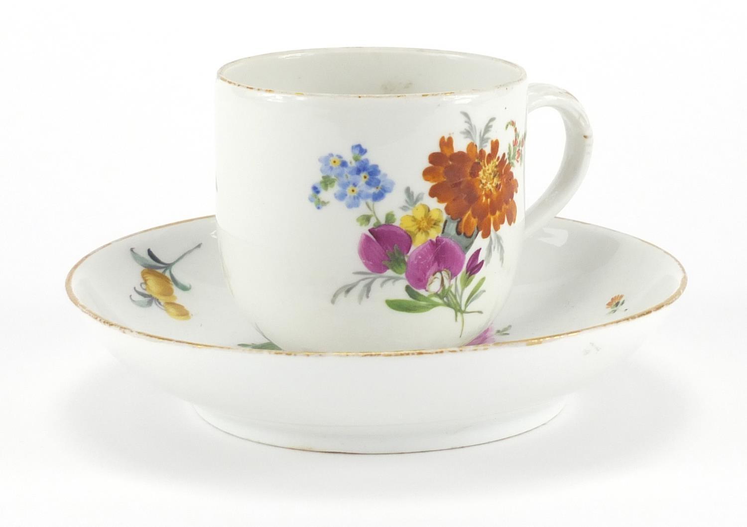 Meissen porcelain cup and saucer, hand painted with flowers, the cup 7cm high : For further