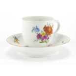 Meissen porcelain cup and saucer, hand painted with flowers, the cup 7cm high : For further