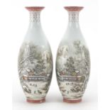 Pair of Chinese porcelain vases, each hand painted with snowy landscape, calligraphy and red seal
