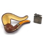 SCB pipe with amber mouth piece and silver collar, together with a silver plated Dunhill pocket